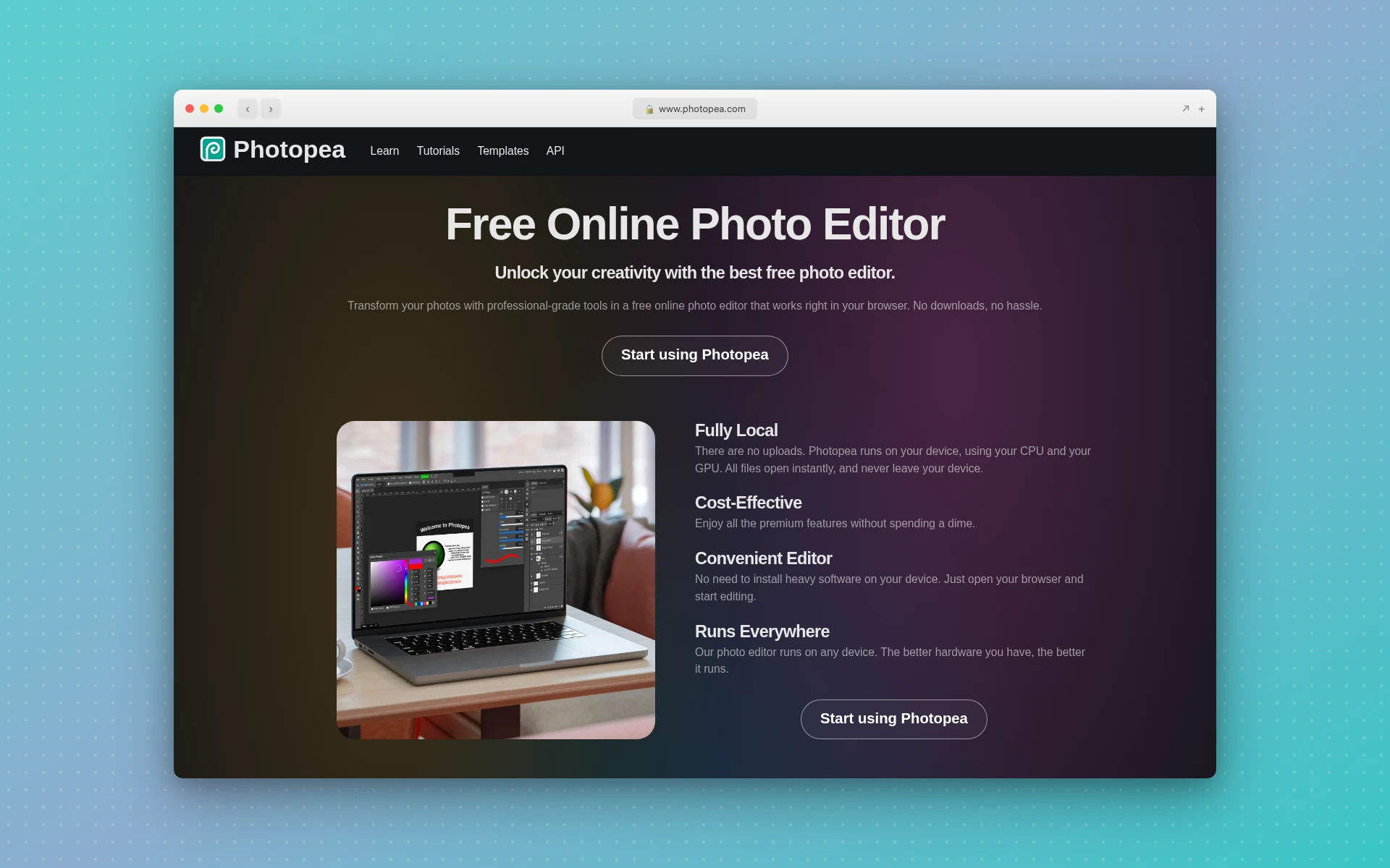 Photopea browser-based image editor homepage