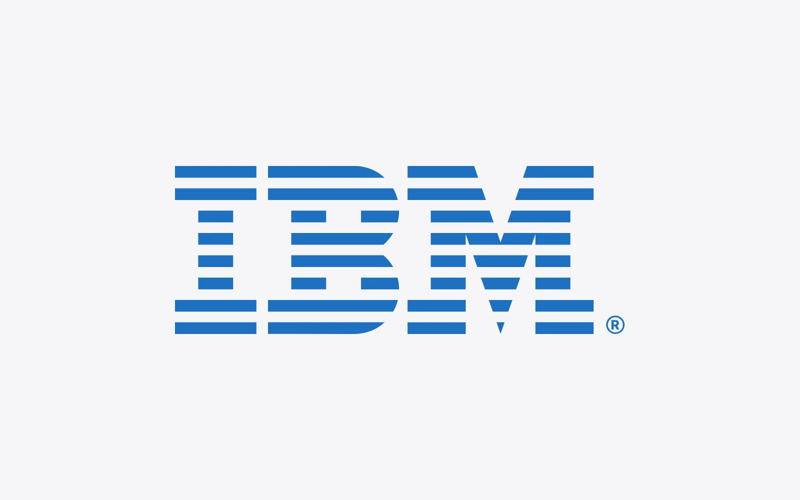 The IBM logo, the letters IBM drawn in blue horizontal stripes