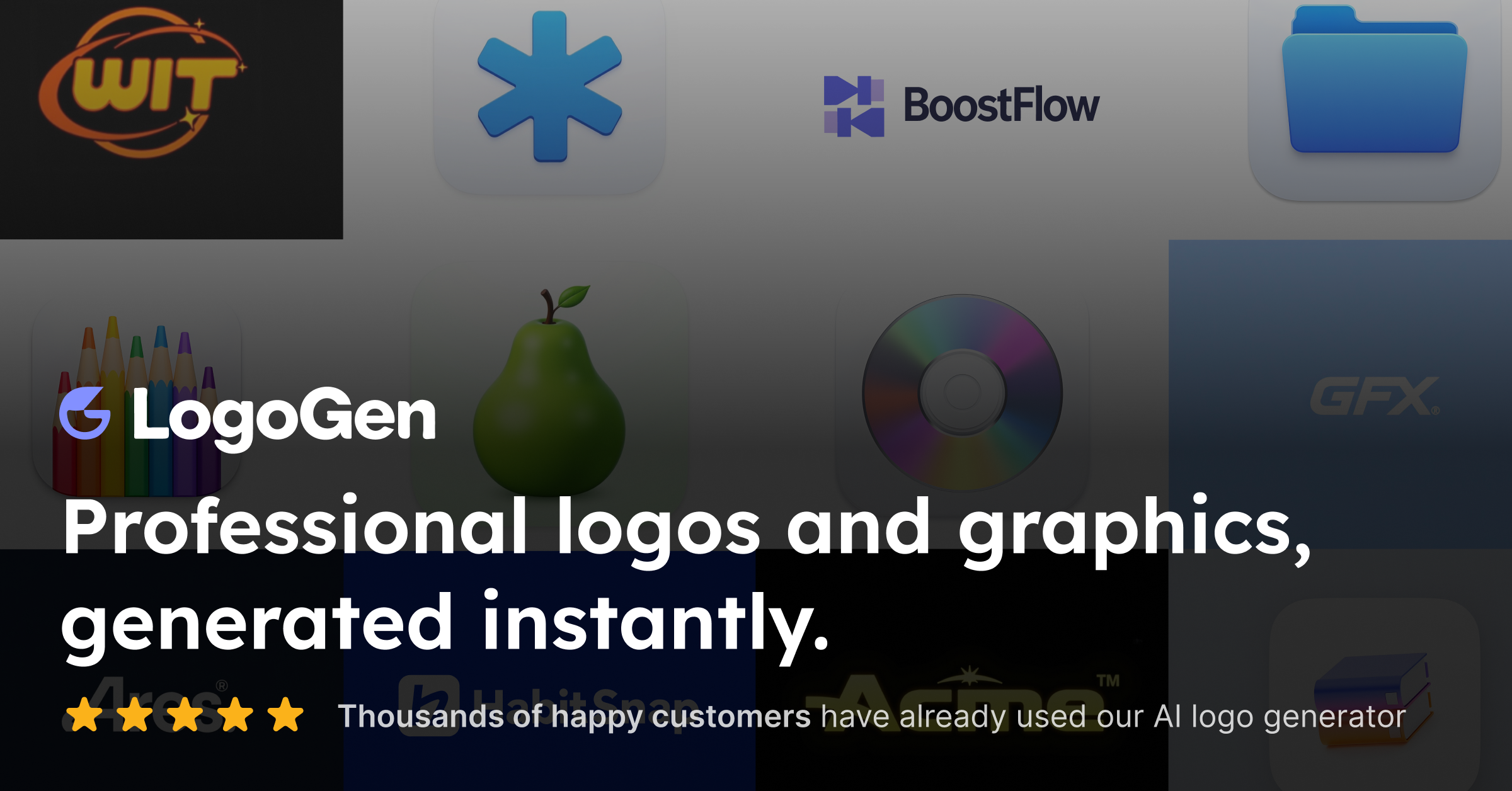 Screenshot of LogoGen, Describe your brand, get hundreds of logo options in seconds